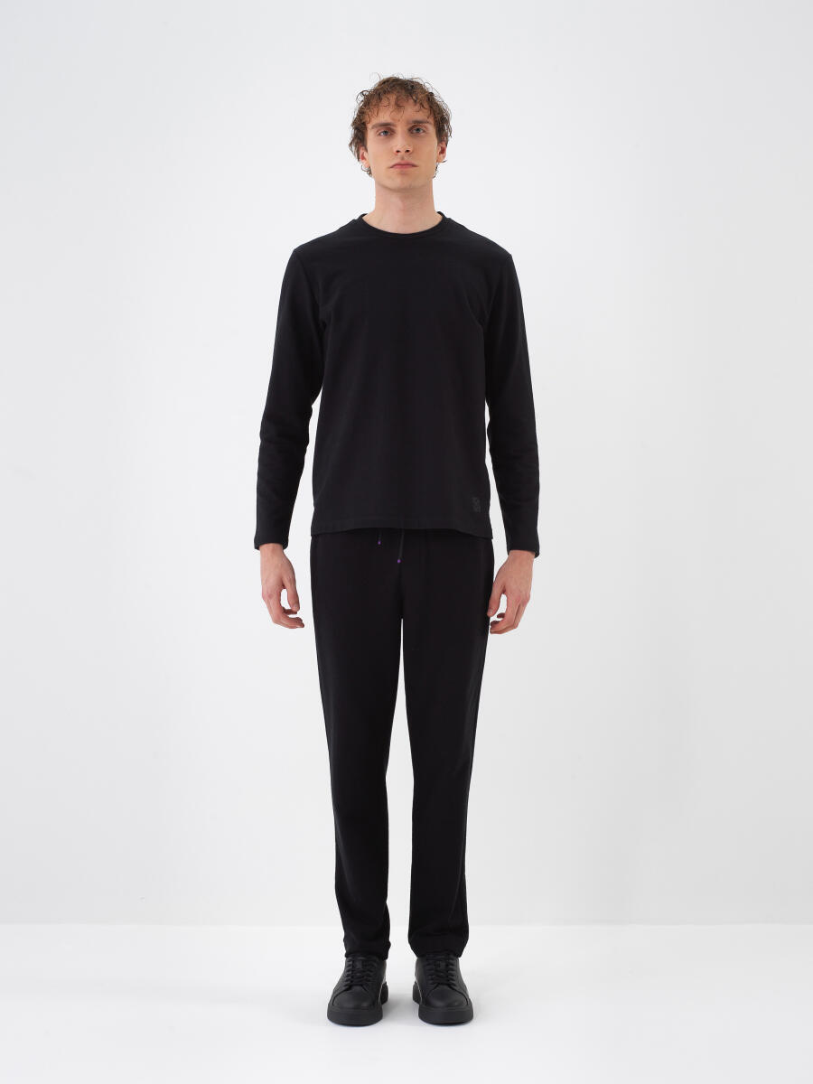 Siyah Pamuk Dokulu Regular Fit Sweat Pantolon - 2