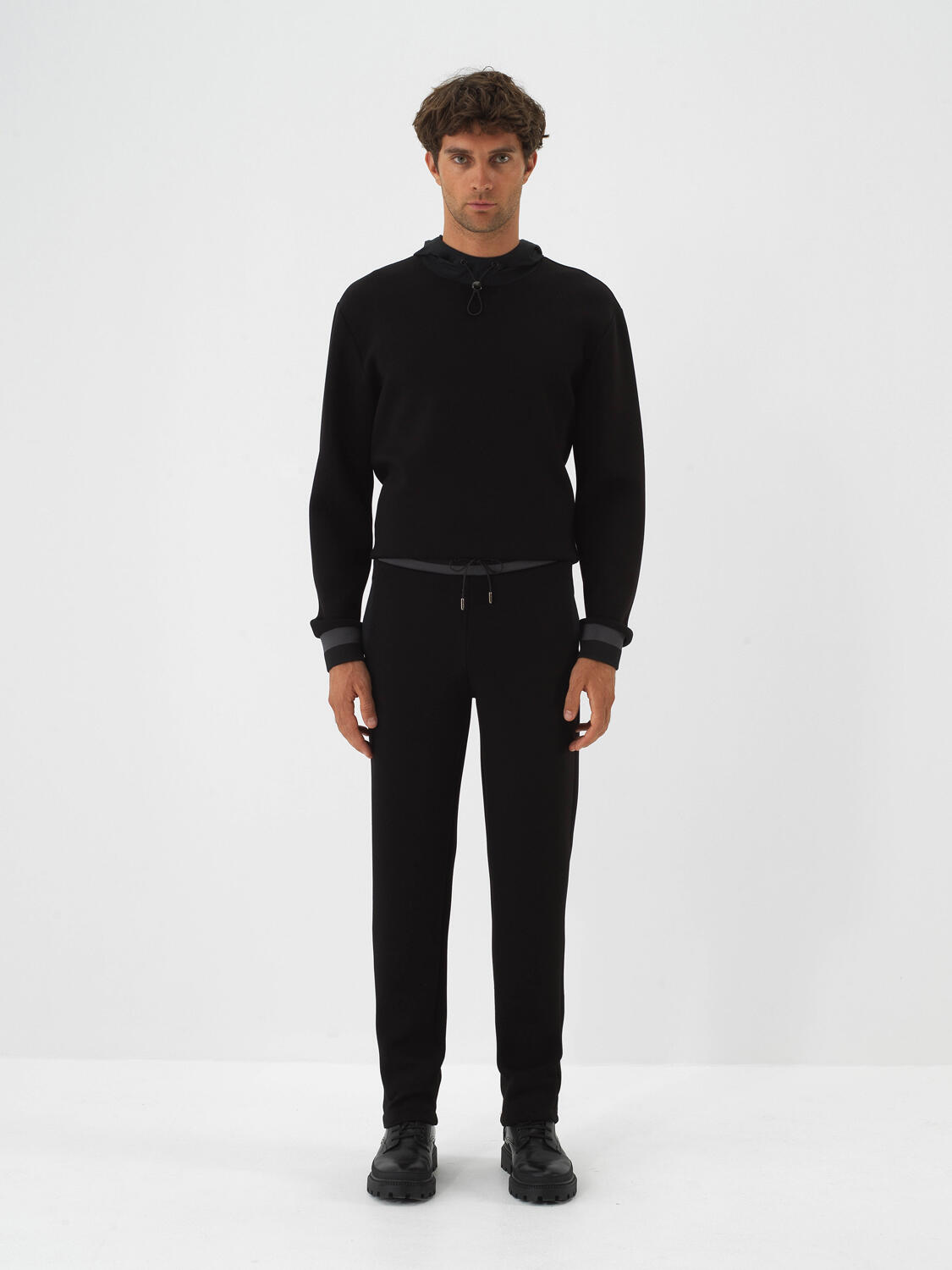 Siyah Pamuk Dokulu Regular Fit Sweat Pantolon - 2