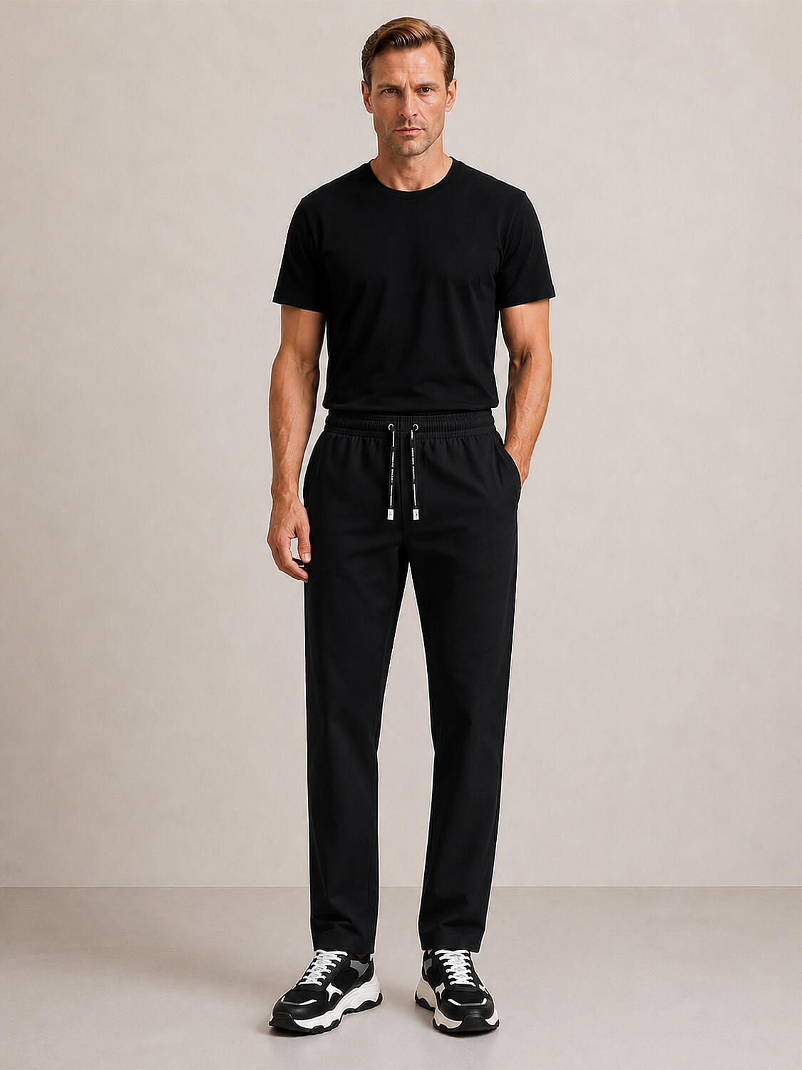 Siyah Pamuk Dokulu Regular Fit Sweat Pantolon - 2