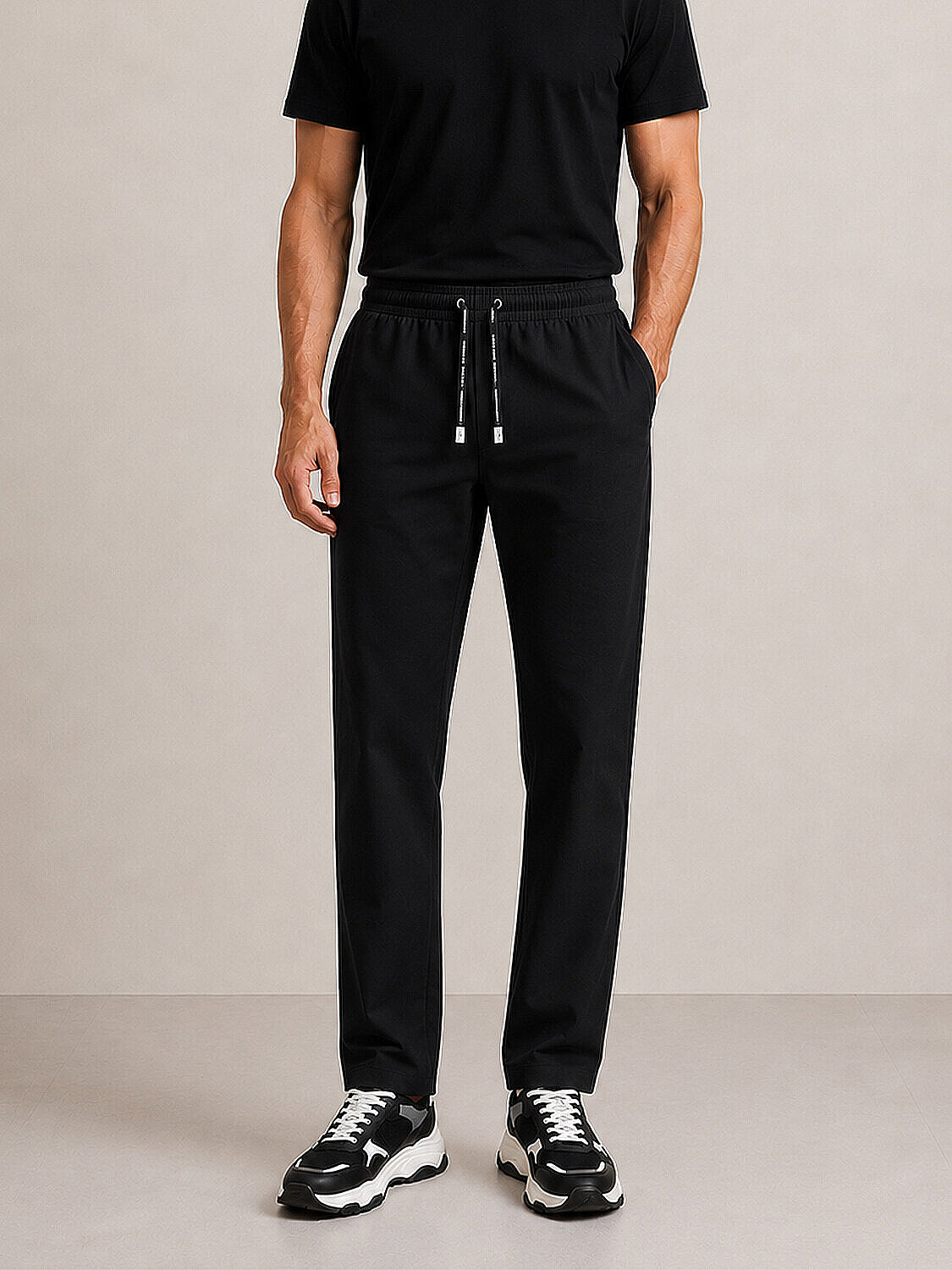 Siyah Pamuk Dokulu Regular Fit Sweat Pantolon (1)