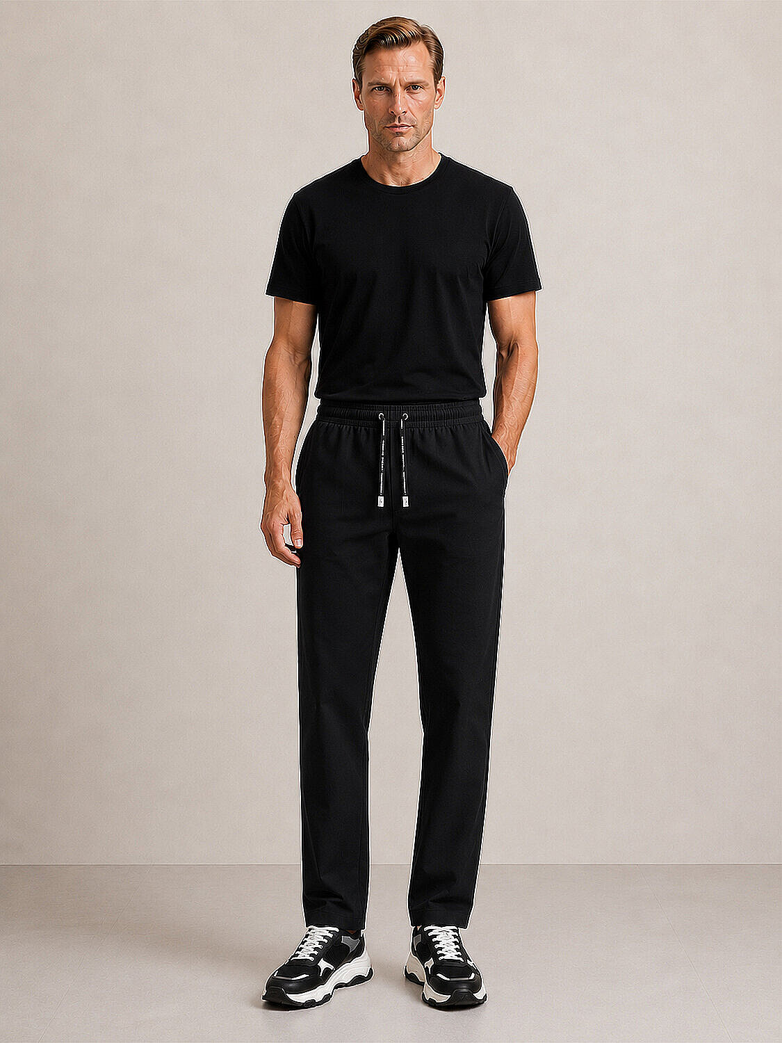 Siyah Pamuk Dokulu Regular Fit Sweat Pantolon (2)