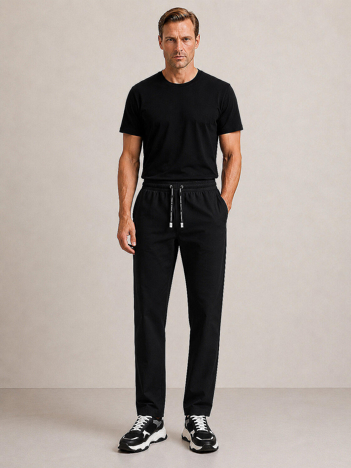 Siyah Pamuk Dokulu Regular Fit Sweat Pantolon (2)