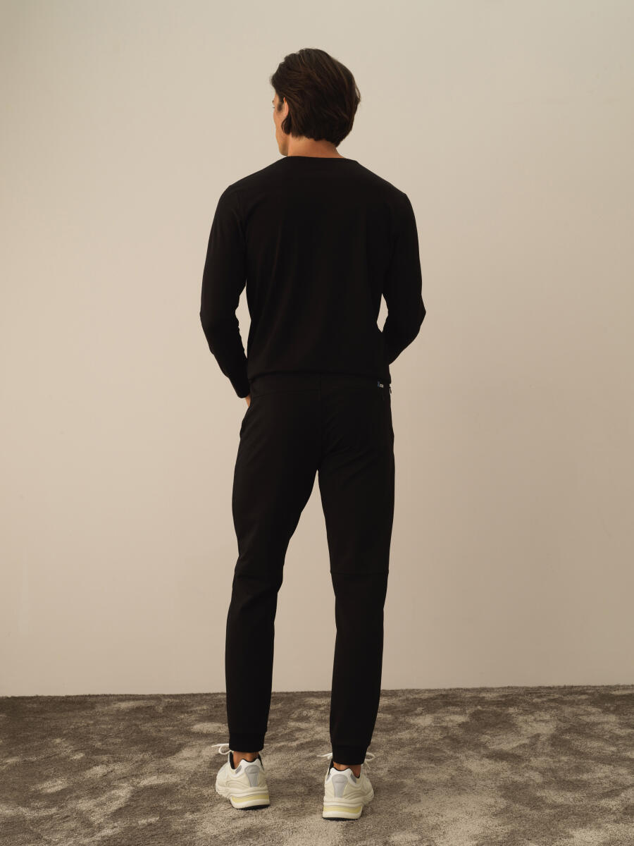 Siyah Pamuk Dokulu Slim Fit Sweat Pantolon - 4