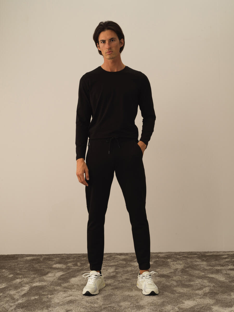 Siyah Pamuk Dokulu Slim Fit Sweat Pantolon - 2