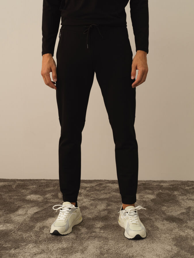 Siyah Pamuk Dokulu Slim Fit Sweat Pantolon - Xint