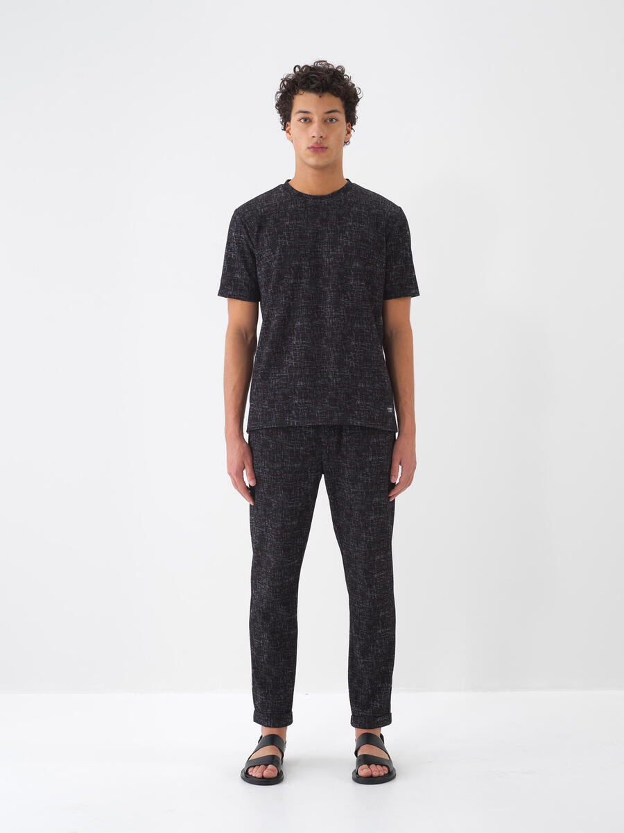 Siyah Pamuk Dokulu Regular Fit Sweat Pantolon - 1