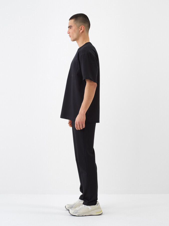 Siyah Pamuk Dokulu Regular Fit Sweat Pantolon - 3