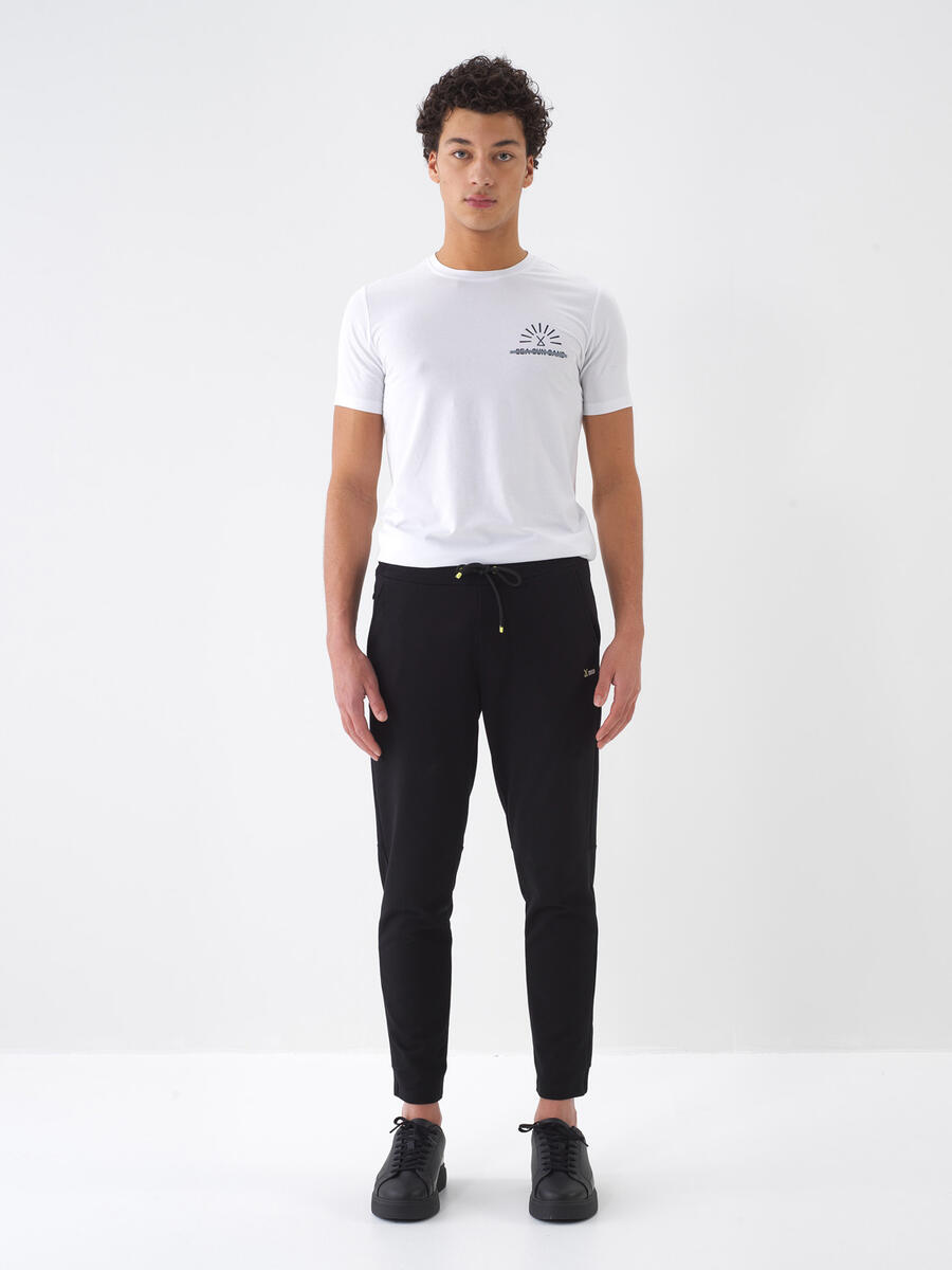 Siyah Pamuk Dokulu Slim Fit Sweat Pantolon - 1