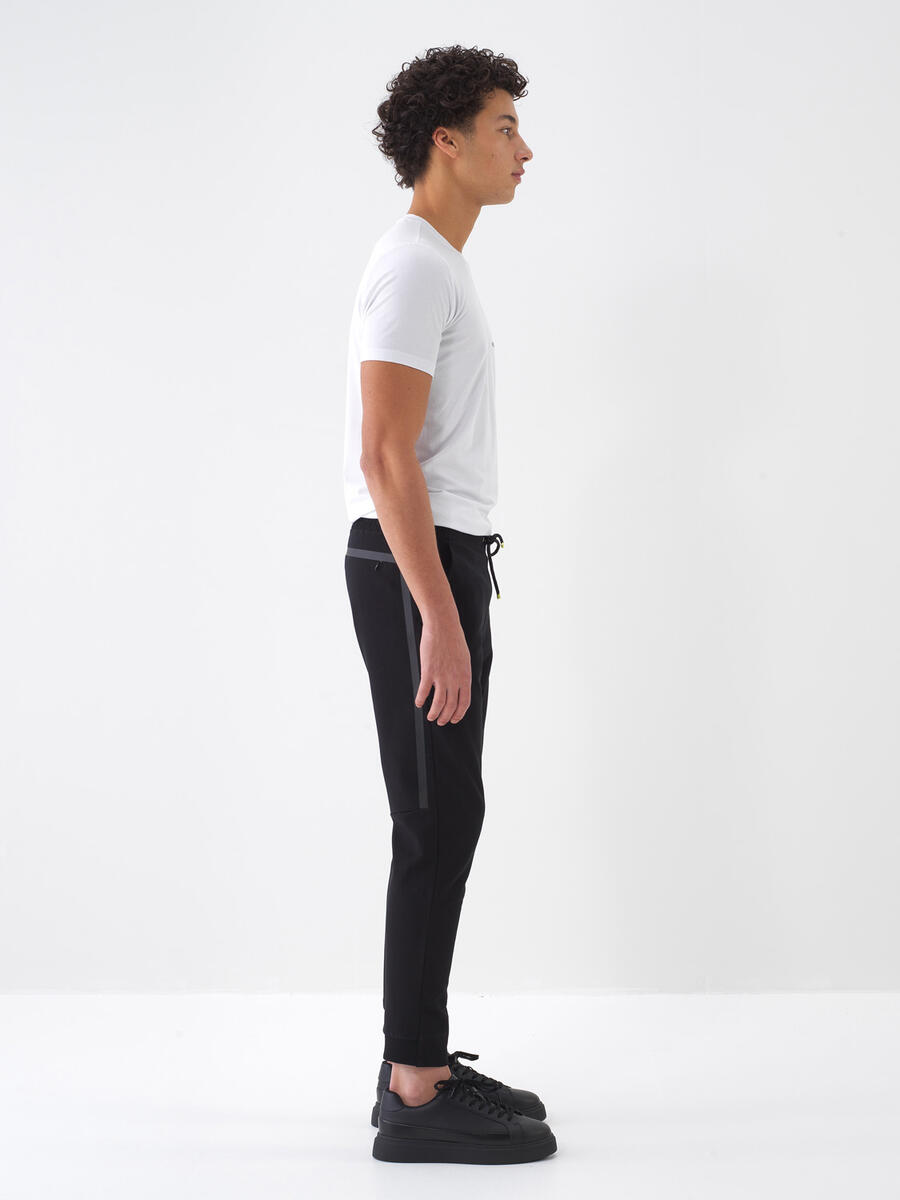 Siyah Pamuk Dokulu Slim Fit Sweat Pantolon - 3
