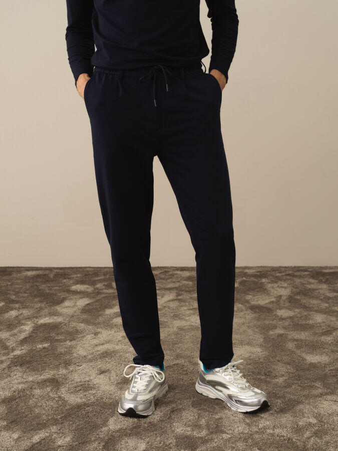 Xint Toptan Lacivert Pamuk Dokulu Slim Fit Sweat Pantolon