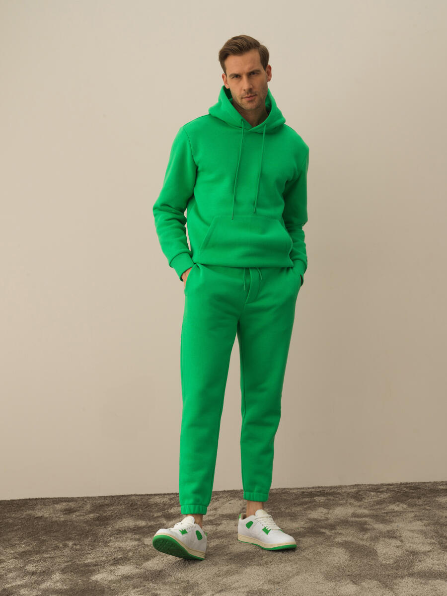 Yeşil Pamuk Dokulu Regular Fit Sweat Pantolon - 2