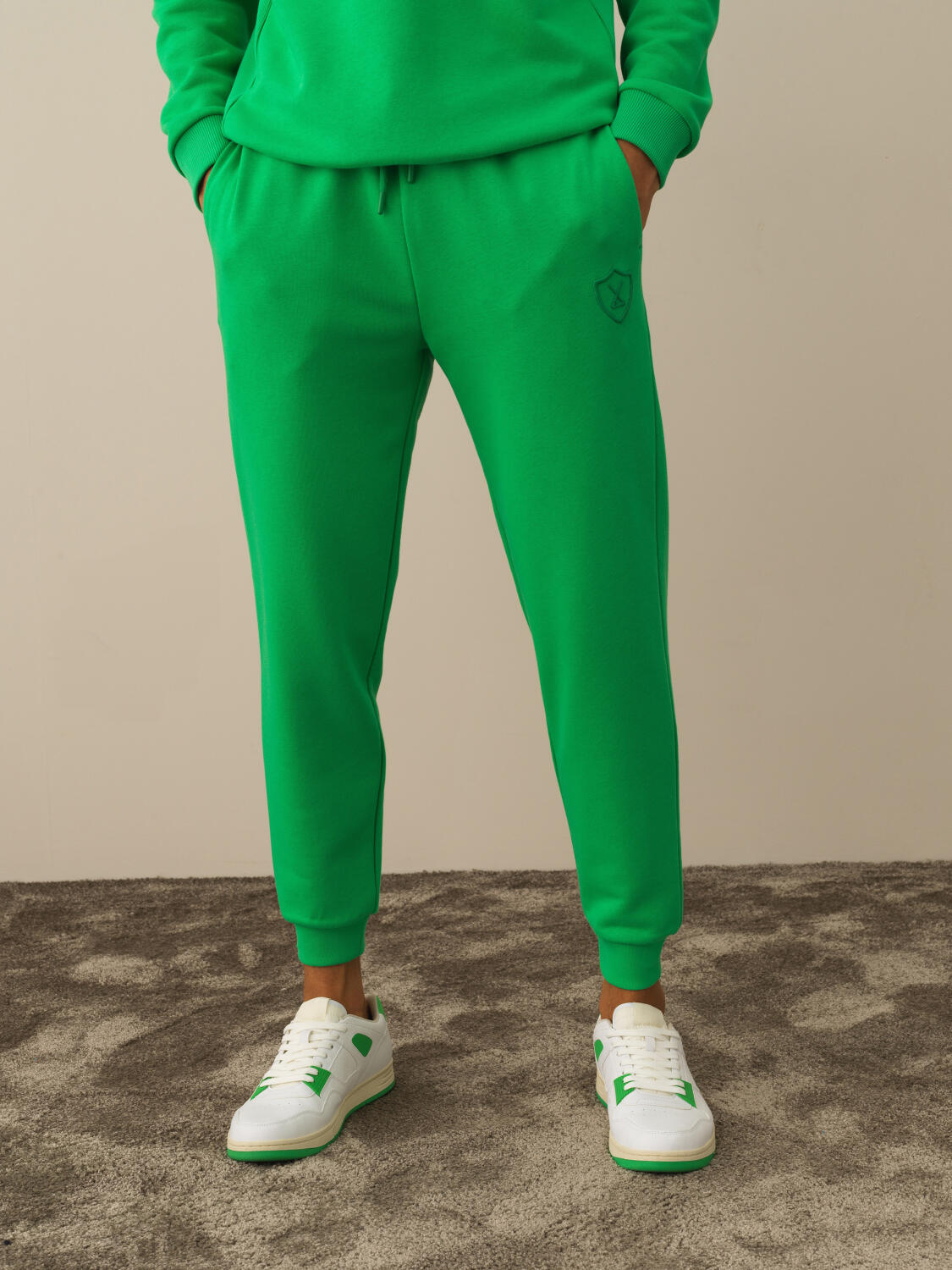 Yeşil Pamuk Dokulu Regular Fit Sweat Pantolon