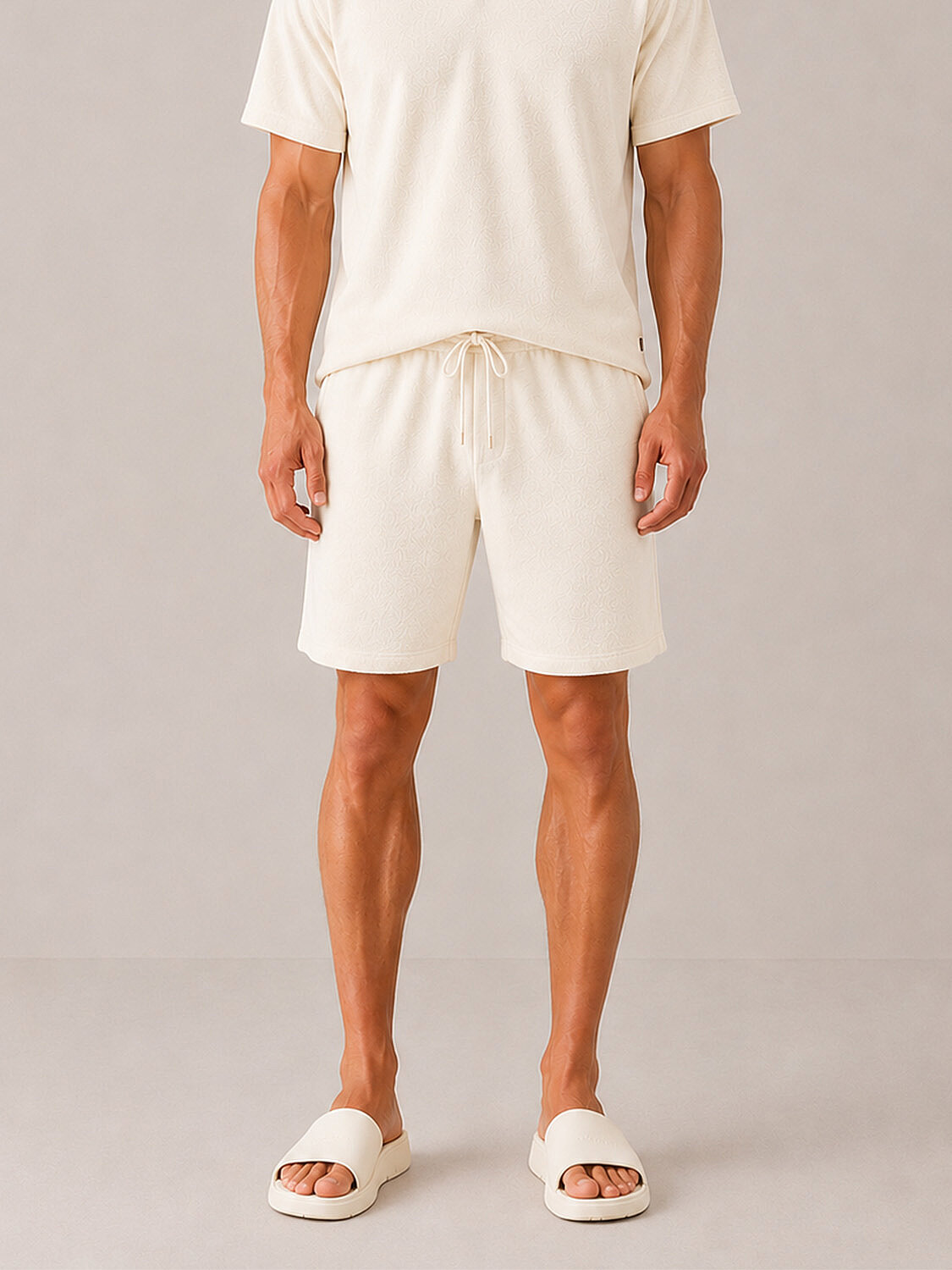 Ekru Regular Fit Pamuklu Havlu Sweat Şort