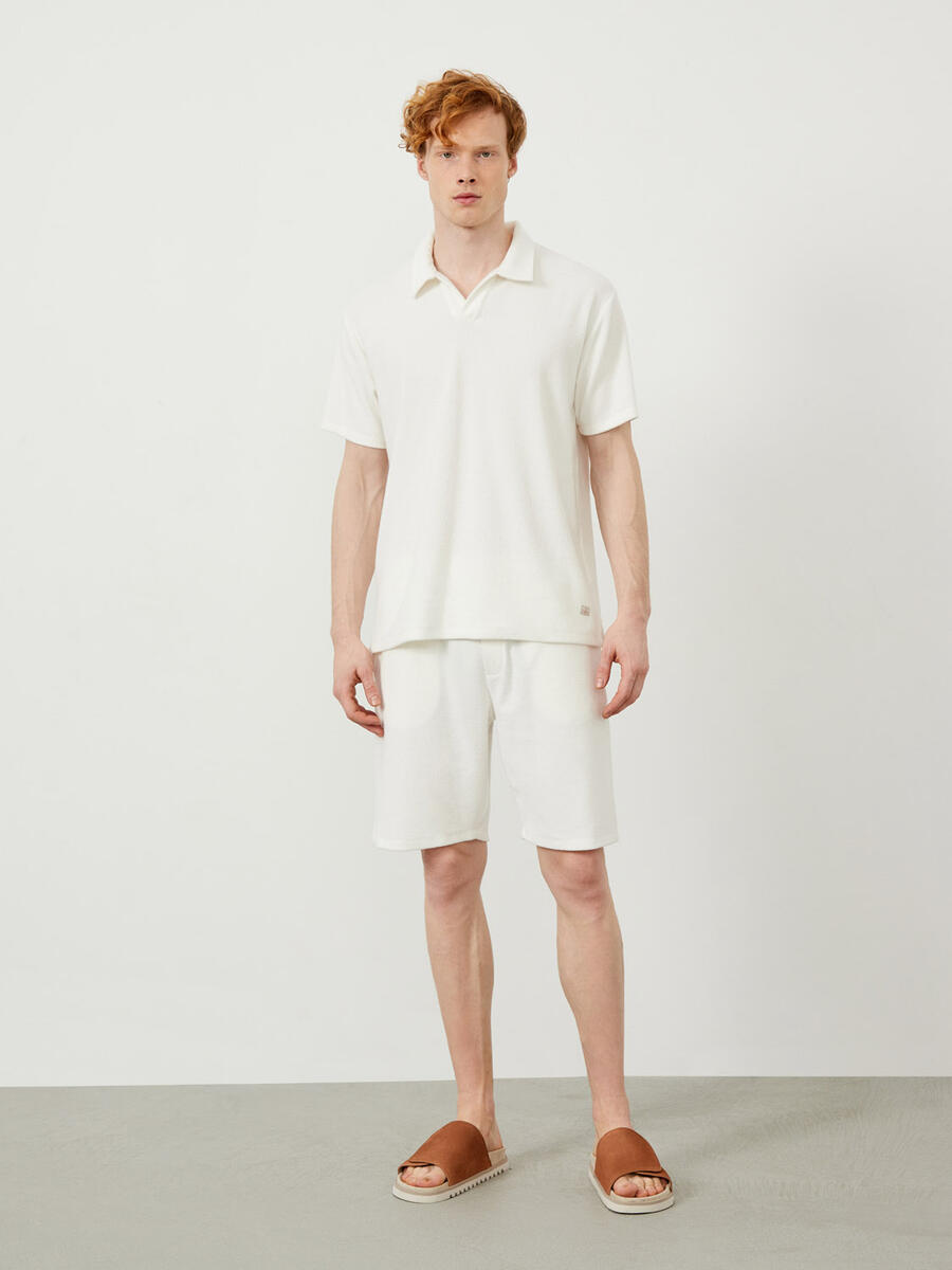 Ekru Regular Fit Pamuklu Havlu Sweat Şort - 2