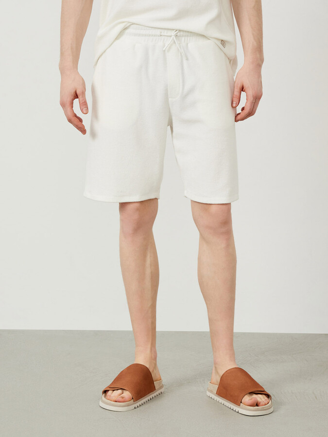 Ekru Regular Fit Pamuklu Havlu Sweat Şort - 1