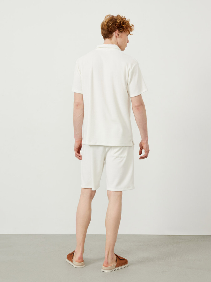 Ekru Regular Fit Pamuklu Havlu Sweat Şort - 4