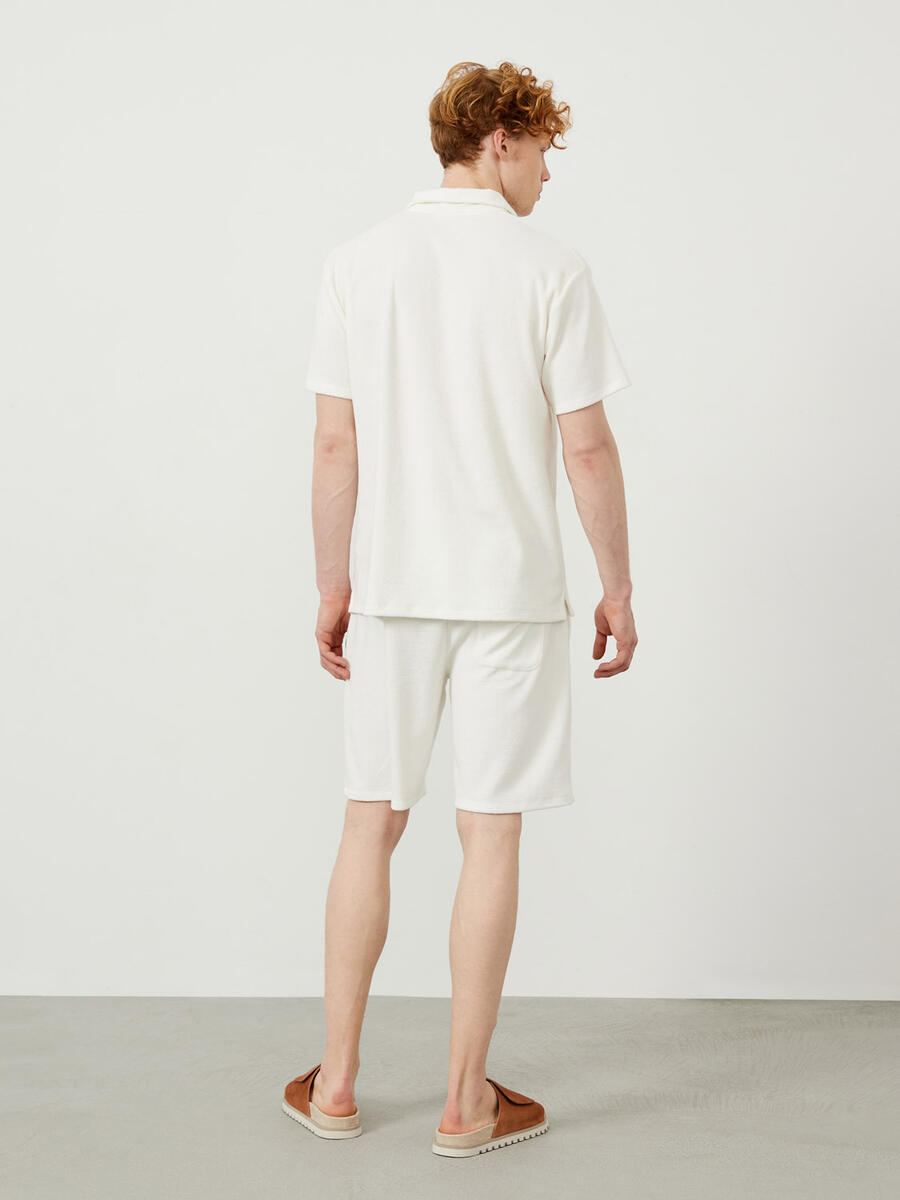 Ekru Regular Fit Pamuklu Havlu Sweat Şort - 4