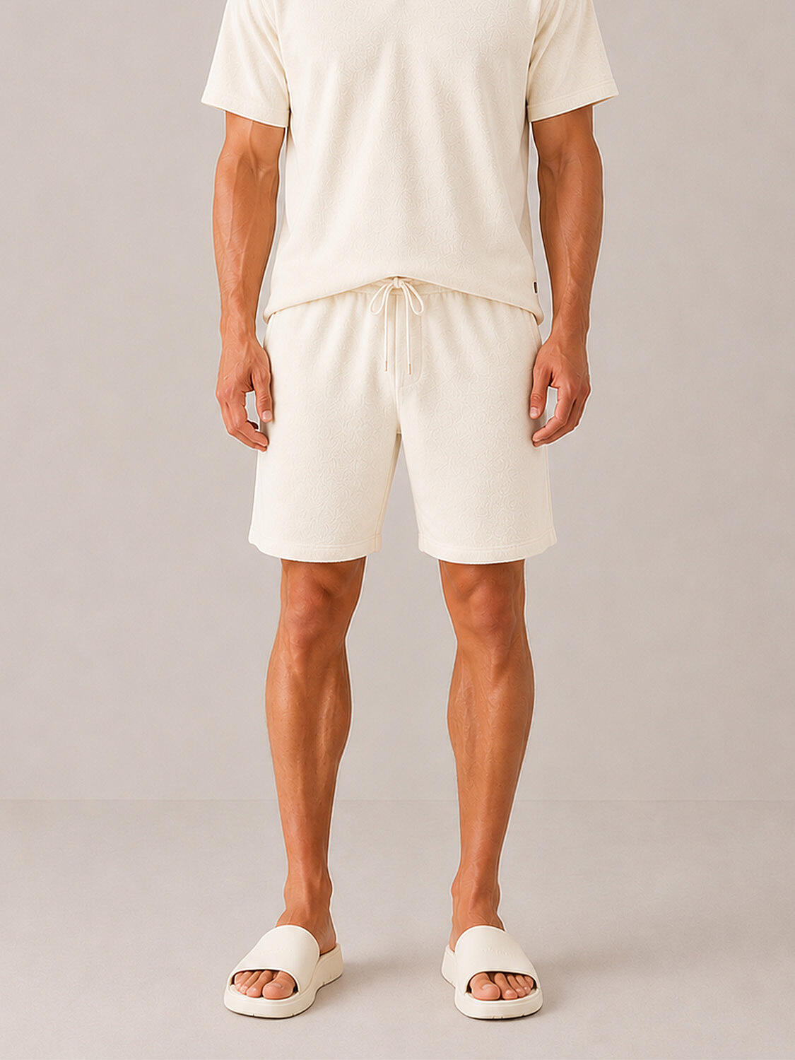 Ekru Regular Fit Pamuklu Havlu Sweat Şort (1)