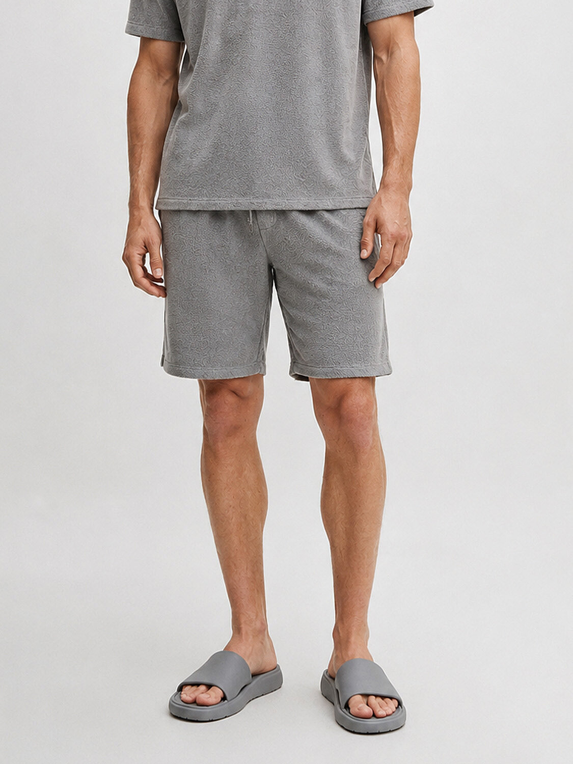 Gri Regular Fit Pamuklu Havlu Sweat Şort - 1