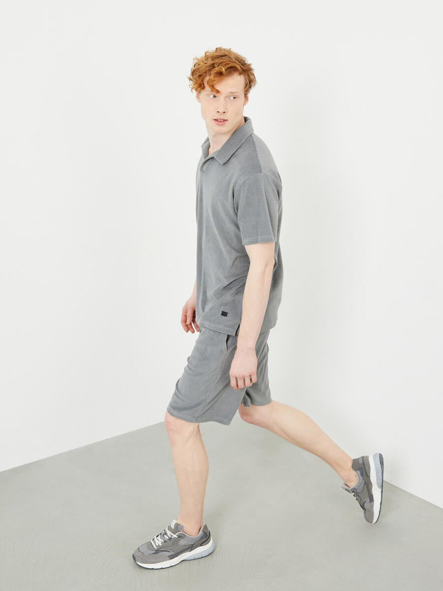Gri Regular Fit Pamuklu Havlu Sweat Şort - 3