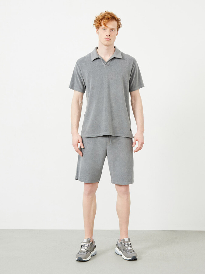 Gri Regular Fit Pamuklu Havlu Sweat Şort (1)