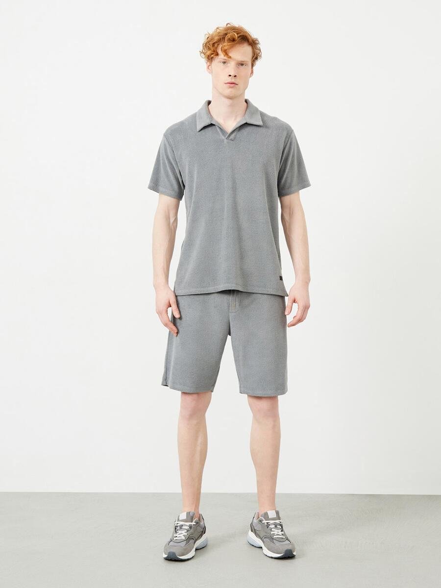 Gri Regular Fit Pamuklu Havlu Sweat Şort - 2