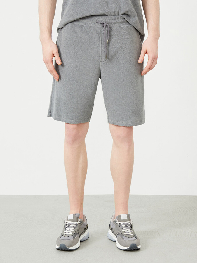 Gri Regular Fit Pamuklu Havlu Sweat Şort