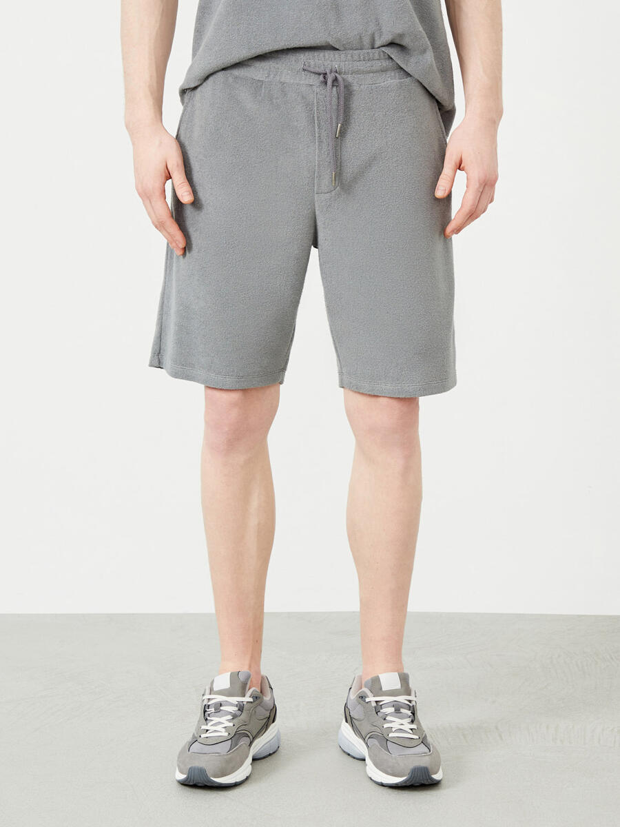 Gri Regular Fit Pamuklu Havlu Sweat Şort - 1