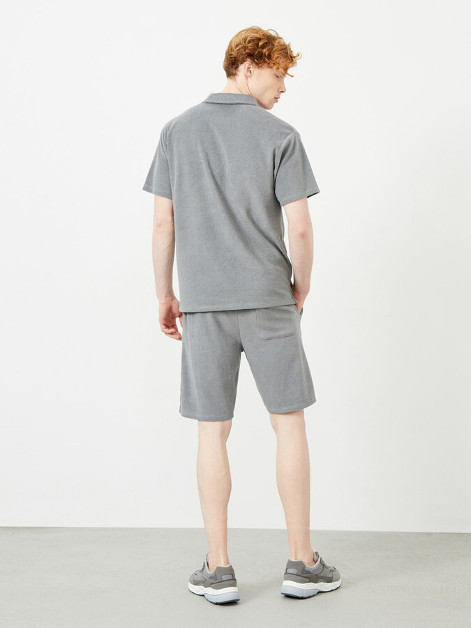 Gri Regular Fit Pamuklu Havlu Sweat Şort - 4