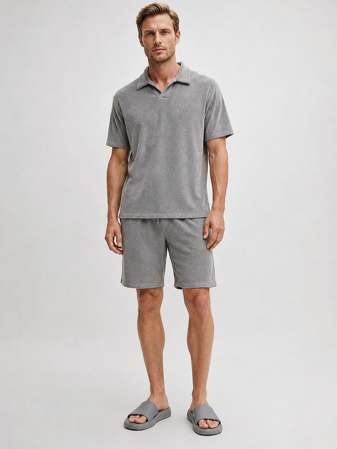 Gri Regular Fit Pamuklu Havlu Sweat Şort (2)