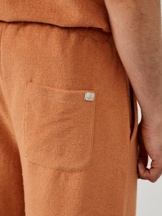 Kahverengi Regular Fit Pamuklu Havlu Sweat Şort - 4