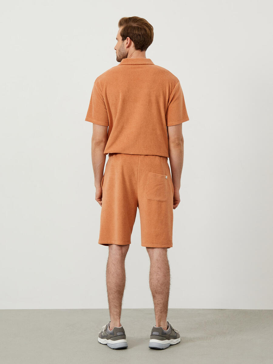 Kahverengi Regular Fit Pamuklu Havlu Sweat Şort - 5