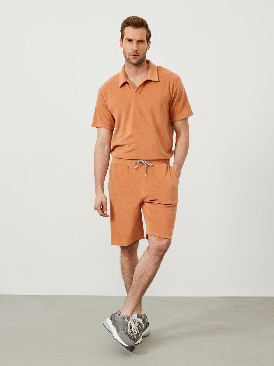 Kahverengi Regular Fit Pamuklu Havlu Sweat Şort - 2