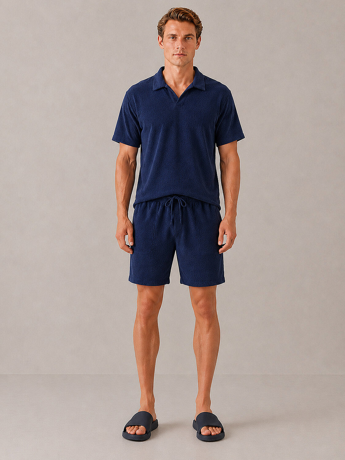 Lacivert Regular Fit Pamuklu Havlu Sweat Şort (1)