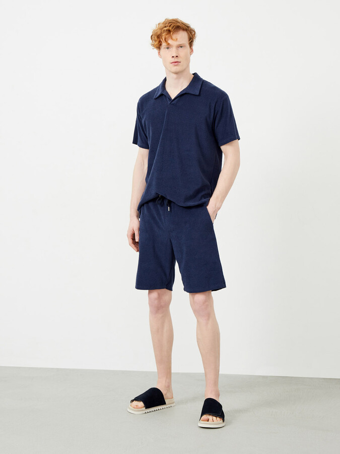 Lacivert Regular Fit Pamuklu Havlu Sweat Şort (1)