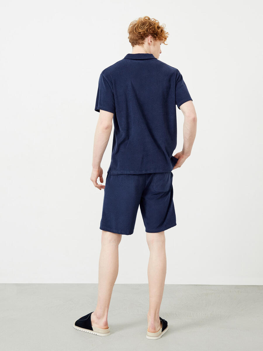 Lacivert Regular Fit Pamuklu Havlu Sweat Şort - 5