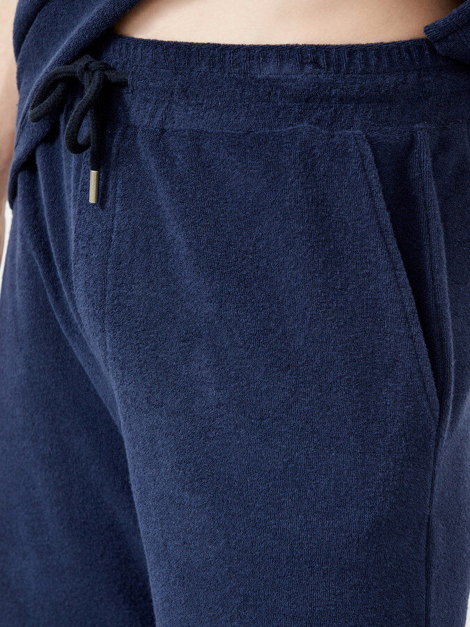 Lacivert Regular Fit Pamuklu Havlu Sweat Şort - 4