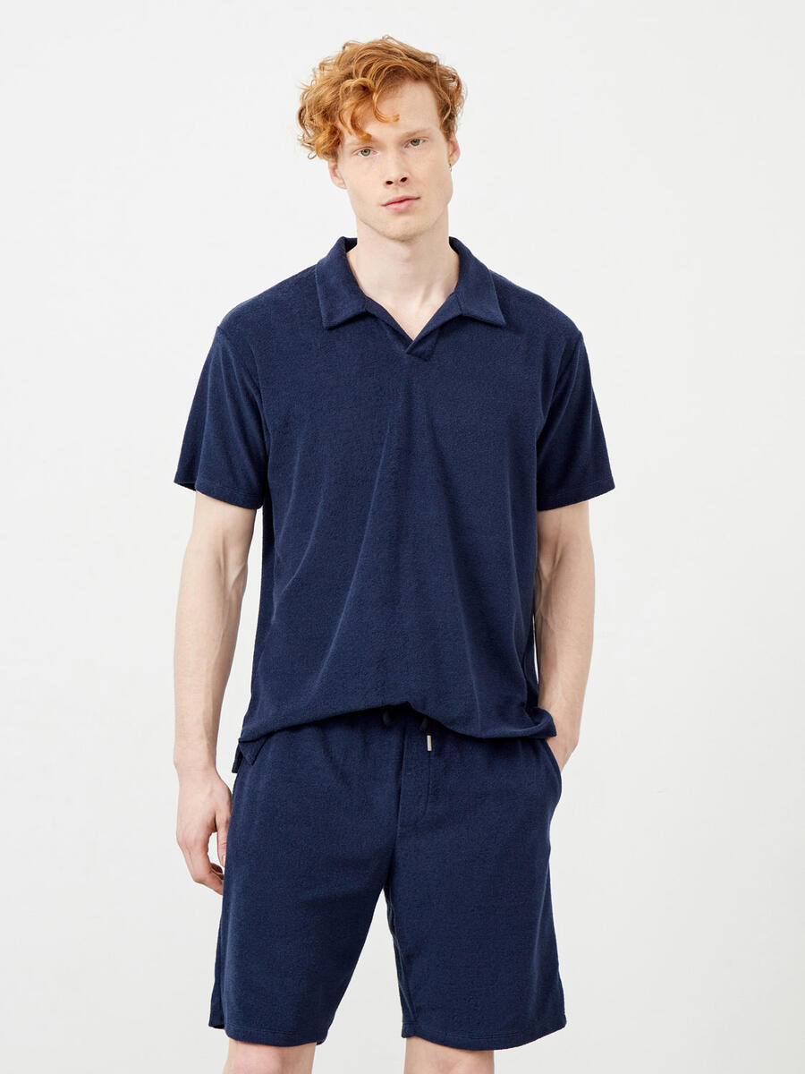 Lacivert Regular Fit Pamuklu Havlu Sweat Şort - 3