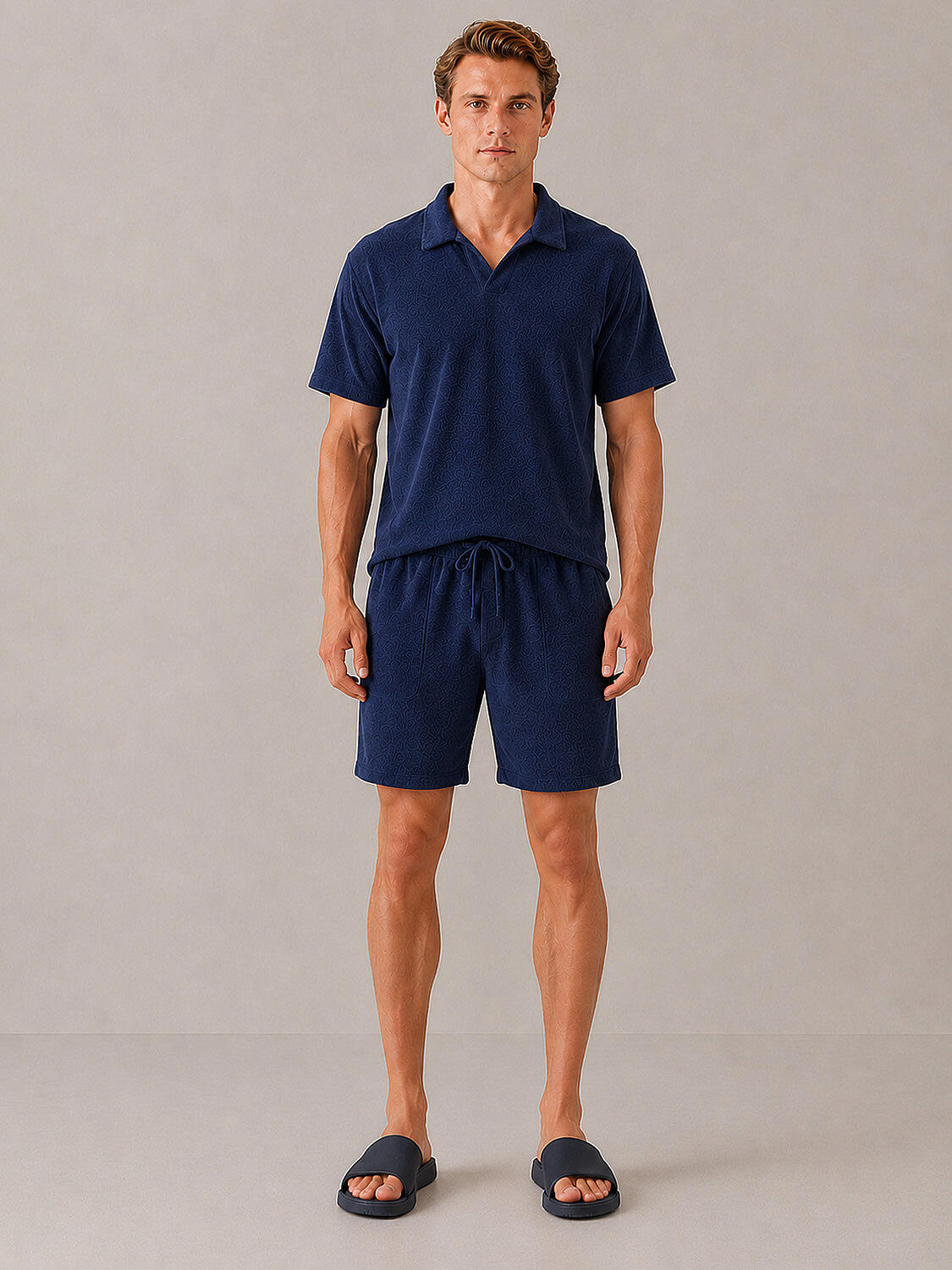 Lacivert Regular Fit Pamuklu Havlu Sweat Şort (2)