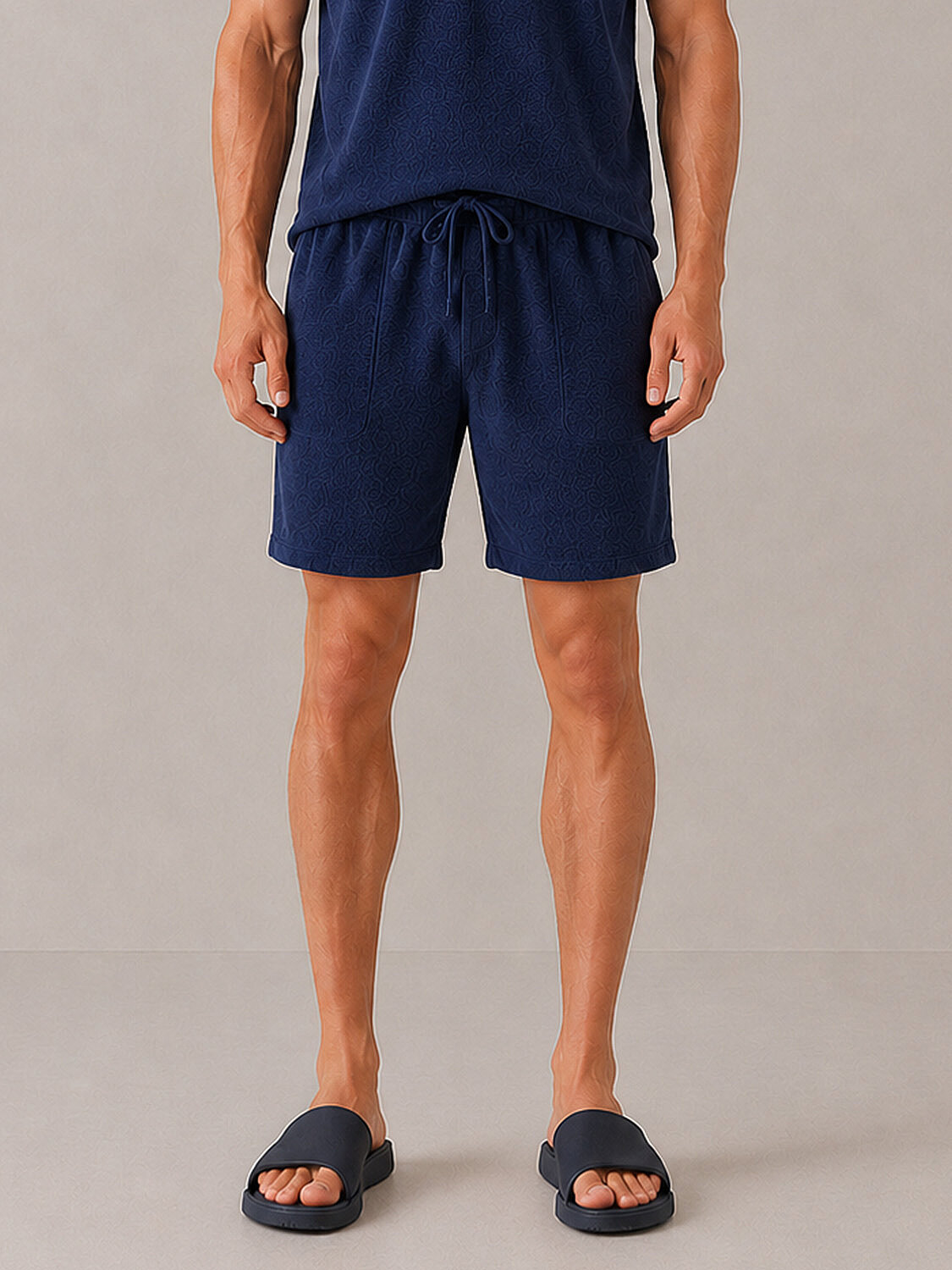 Lacivert Regular Fit Pamuklu Havlu Sweat Şort (1)