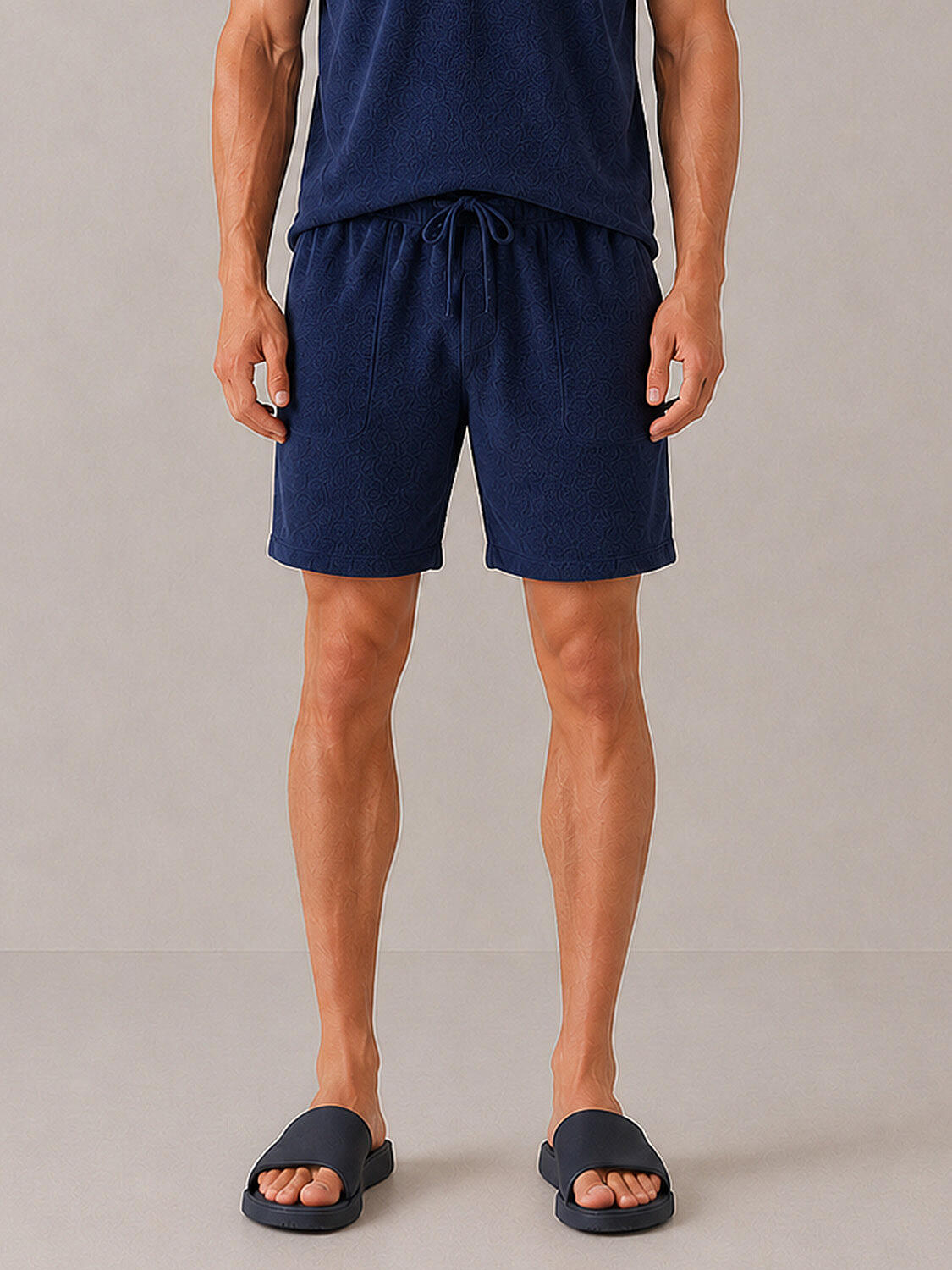 Lacivert Regular Fit Pamuklu Havlu Sweat Şort (1)