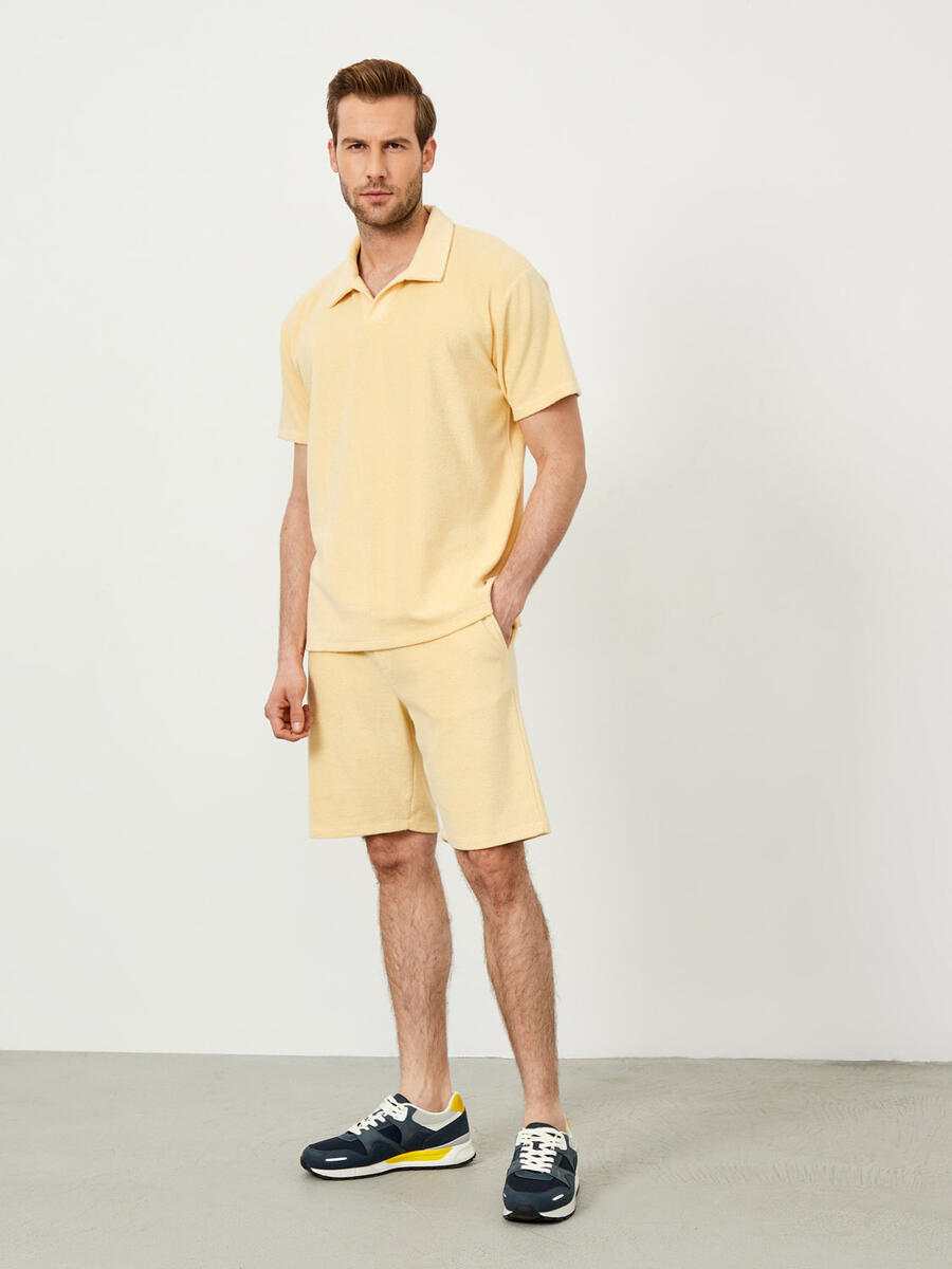 Sarı Regular Fit Pamuklu Havlu Sweat Şort - 2
