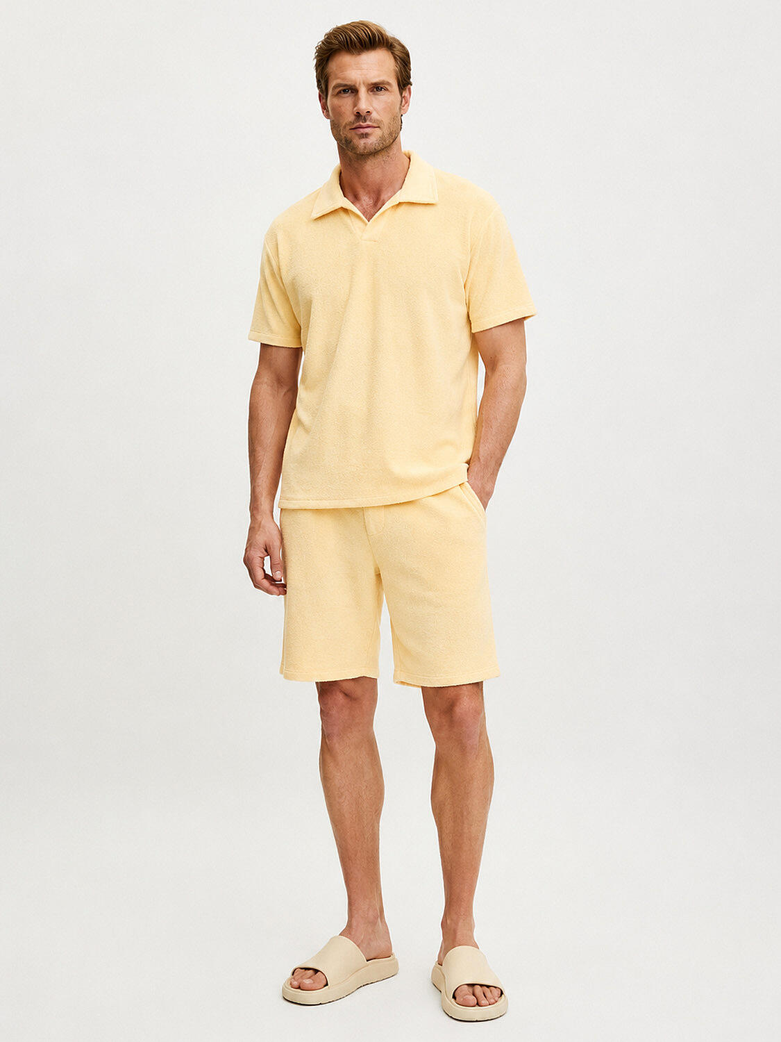 Sarı Regular Fit Pamuklu Havlu Sweat Şort (2)