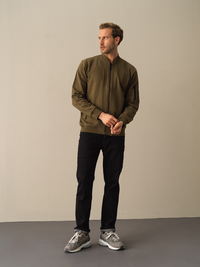 Haki Regular Fit Bomber Yaka Pamuk Sweat Mont - 2