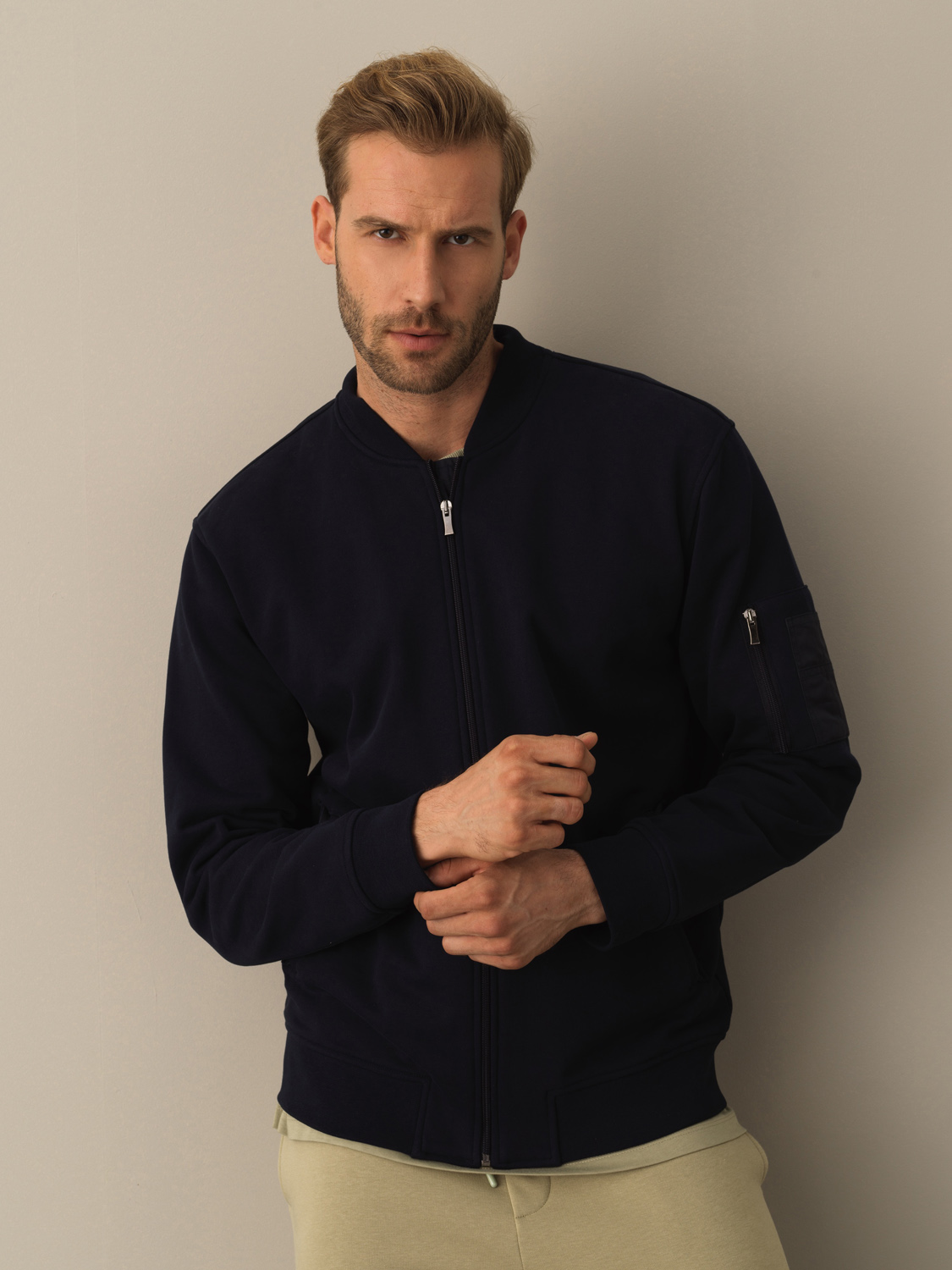 Lacivert Pamuk Dokulu Regular Fit Sweatmont 