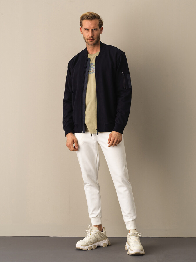Lacivert Regular Fit Bomber Yaka Pamuk Sweat Mont - 2