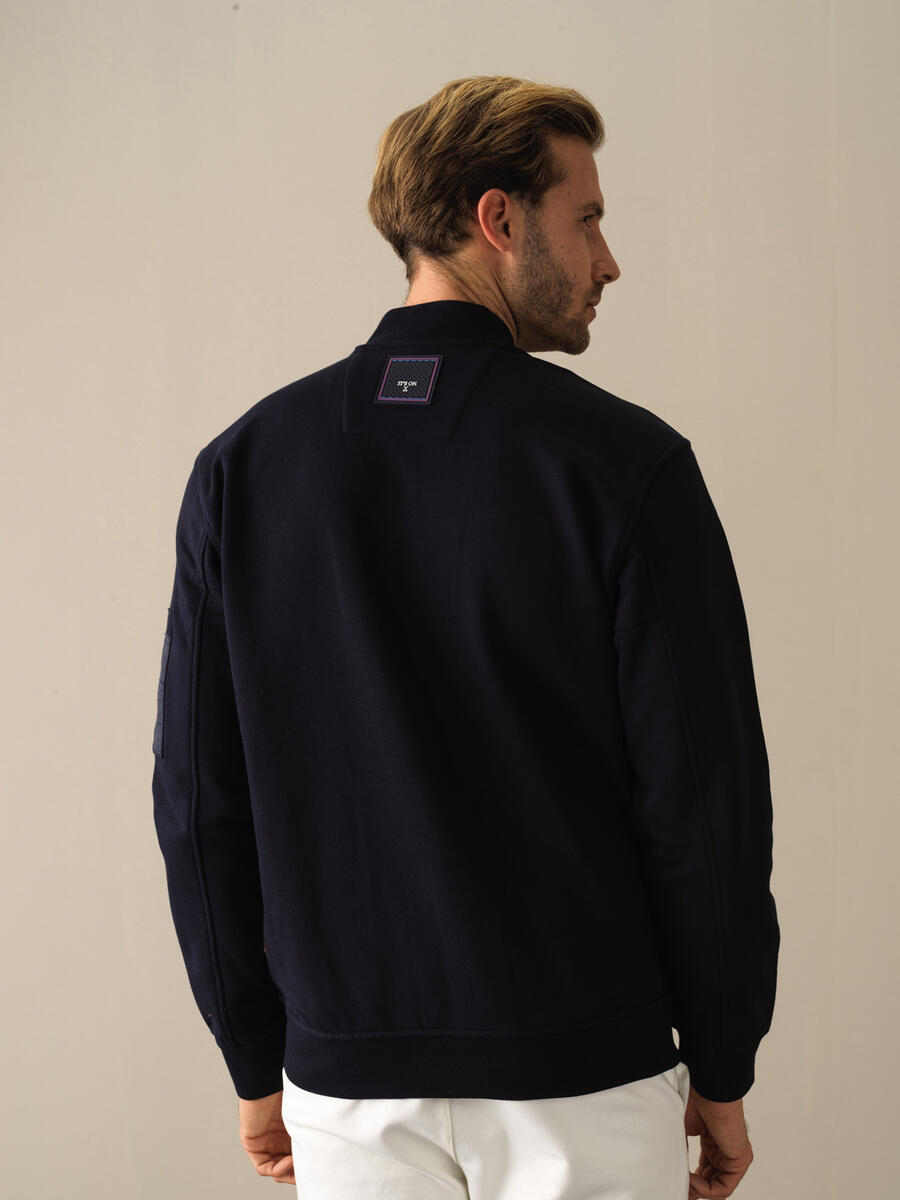 Lacivert Regular Fit Bomber Yaka Pamuk Sweat Mont - 4