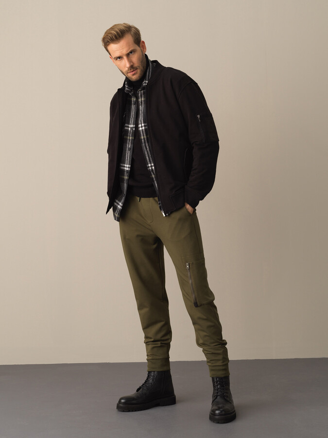 Siyah Regular Fit Bomber Yaka Pamuk Sweat Mont - 2