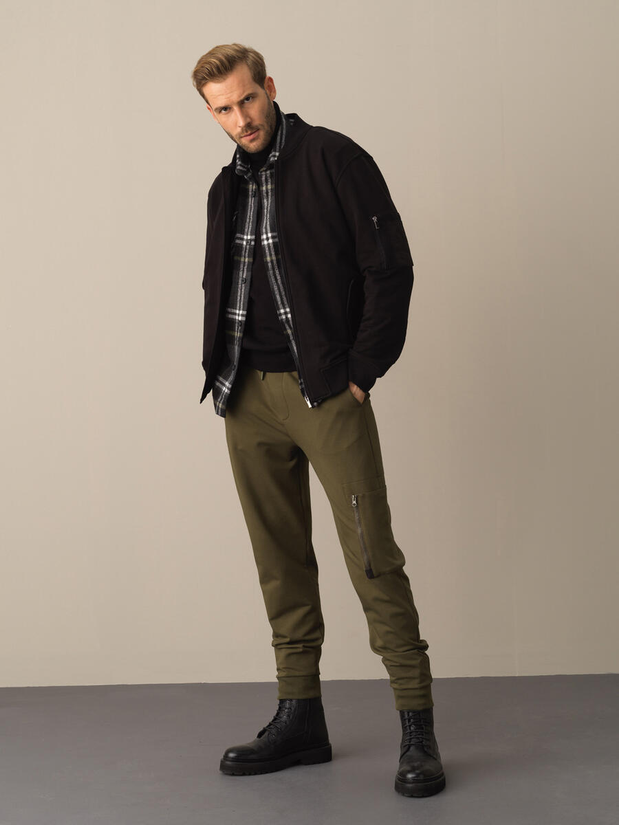 Siyah Regular Fit Bomber Yaka Pamuk Sweat Mont - 2