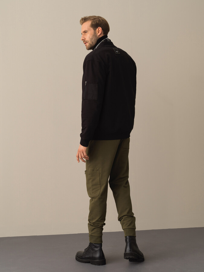 Siyah Regular Fit Bomber Yaka Pamuk Sweat Mont - 4